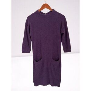 MALO 100% Cashmere Purple 3/4 Sleeve Knit Sweater Dress Pockets Size 38